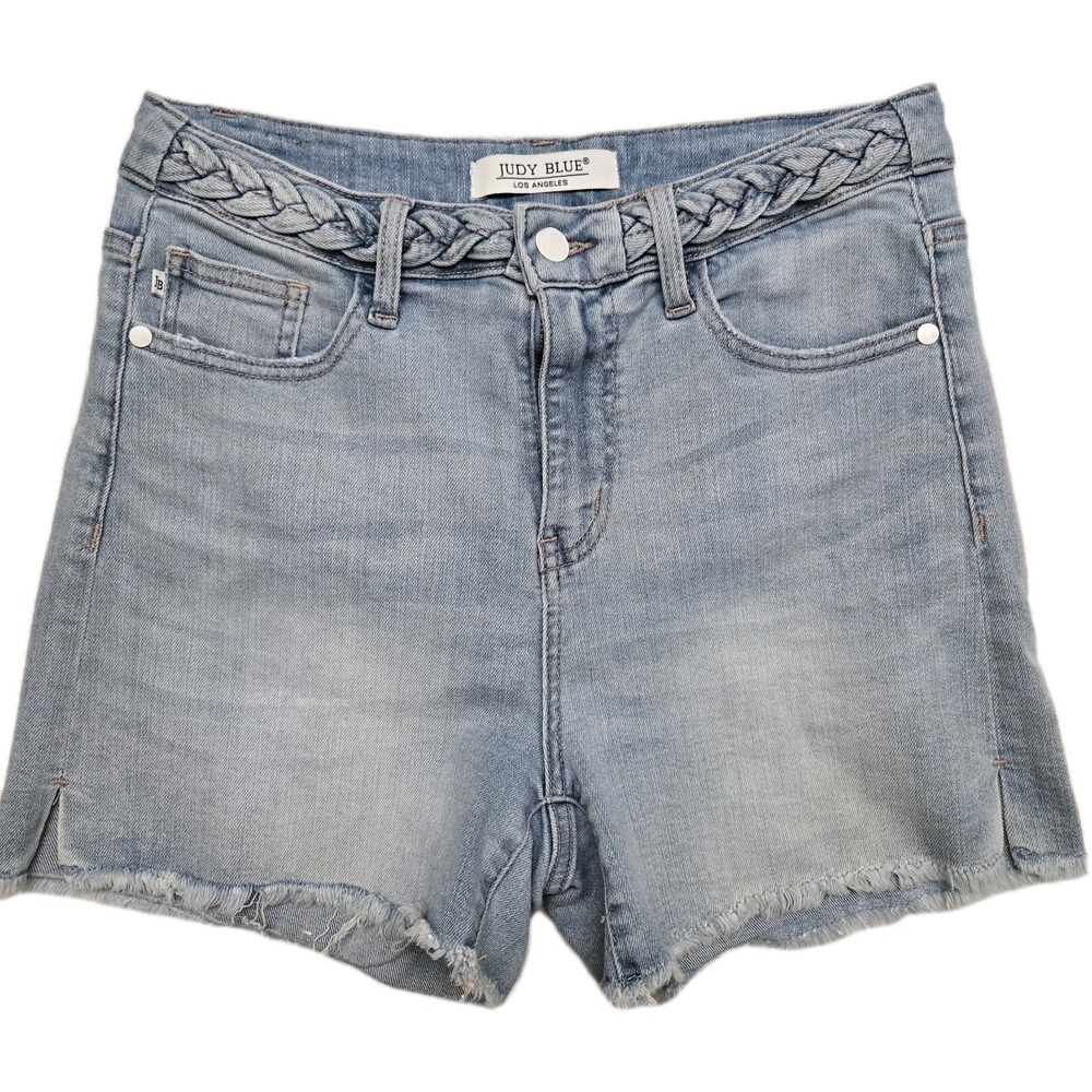 Judy Blue High Rise Braided Waistband Shorts Frayed Cutoffs Stretch Womens‎ Med